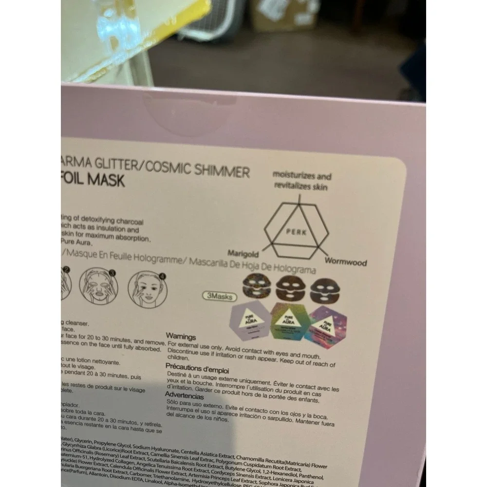 NEW Pure Aura Hologram Foil Masks Three in the box. Halo Glow. Karma Glitter.